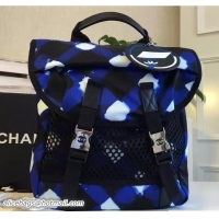 Discount Chanel Printed Nylon and Mesh Backpack Bag 7041103 White/Blue/Black
