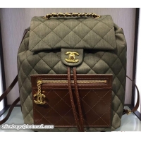 Stylish Chanel Denim and Calfskin/Light Gold Metal Backpack Bag A93563 Army Green