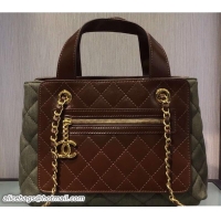 Trendy Design Chanel Denim and Calfskin/Light Gold Metal Large Shopping Bag A93559 Army Green