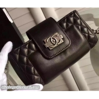 Sophisticated Chanel Boy Wallet Phone Bag Black With a Long Chain 48228 Lambskin