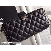 Grade Quality Chanel Wallet Phone Bag Black With a Long Chain 48230 Lambskin