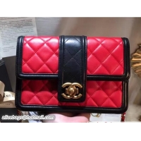 Inexpensive Chanel Quilted/Light Gold Metal Lambskin Wallet On Chain WOC Bag A84021 Black/Red