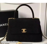 Discount Fashion Chanel Shearling Sheepskin Coco Top Handle Flap Bag A92991 Black