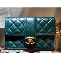 Crafted Chanel Quilted/Light Gold Metal Lambskin Wallet On Chain WOC Bag A84021 Green