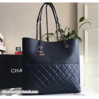 Discount Chanel Lambskin Shopping Tote Large Bag A98585 Navy Blue