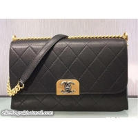 Feminine Chanel Calfskin Straight Lines Flap Bag A93577 Black