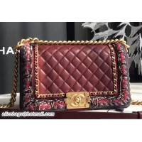 Expensive Chanel Lambskin/Grosgrain/Braid Boy Jacket Medium Bag 7041601 Burgundy