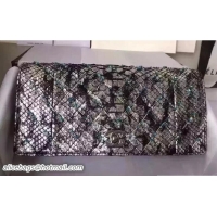 Buy Luxury Chanel Chevron Embroidered Python Chain Clutch Bag A94457 Silver