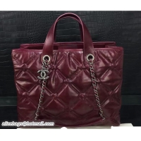 Grade Chanel Calfskin Quilted Chesterfield Large Shopping Bag A93605 Burgundy