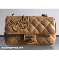 Sumptuous Chanel Lambskin and Strass Extra Mini Classic Flap Bag A91380 Apricot