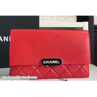 Charming Chanel Lambskin Retro Label Chain Clutch Bag A93625 Red
