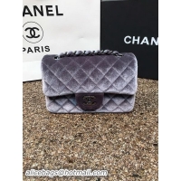 Unique Discount Chanel mini Classic Flap Bag Original Grey Velvet Leather A1116 Black