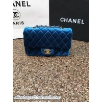 Famous Chanel mini Classic Flap Bag Original Blue Velvet Leather A1116 Gold