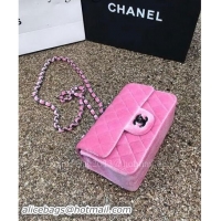 Trendy Design Chanel mini Classic Flap Bag Original Pink Velvet Leather A1116 Silver