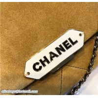 Discount Chanel Suede Calfskin Retro Label Chain Clutch Bag A93625 Beige