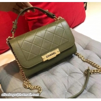 Top Grade Chanel Label Click Top Handle Small Flap Bag A93701 Army Green