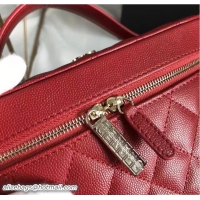Classic Chanel Grained Calfskin Vanity Case Pouch Bag A80913 Red