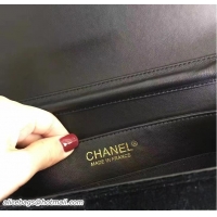 Duplicate Chanel Vintage Flap Bag Velvet Black Embellished with Pearl and Crystal Logo 7042504