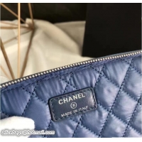 Grade Chanel Grained Calfskin Vanity Case Pouch Bag A80913 Blue