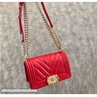 Crafted Chanel Shine Gold Hardware Boy Chevron Flap Small Bag 42901 Red