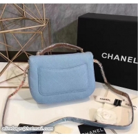 Super Quality Chanel Grained Calfskin Flap with Top Handle A93660 Medium Bag Light Blue