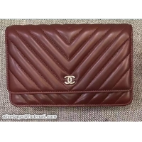 Low Price Chanel Chevron Wallet On Chain WOC Bag CH61804 Burgundy/Sliver