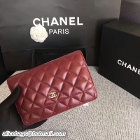 Top Quality Chanel WOC Flap Bag Dark Red Original Sheepskin Leather 33814 Silver