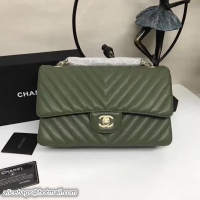 Low Price Chanel Flap Shoulder Bags Green Sheepskin Leather A1112 Glod