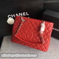 Popular Style Chanel LE Boy Grand Shopping Tote Bag GST Red Cannage Pattern A50995 Silver