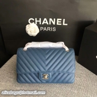 Good Looking Chanel Flap Shoulder Bags Blue Original Calfskin Leather CF1112 Silver