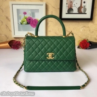 High Quality Chanel Coco Top Handle Flap Shoulder Large Bag Grained Calfskin 42710 Green Gold