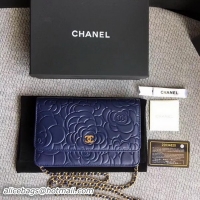 Fashion Chanel WOC Blue Camellia Leather mini Flap Bag A33814 Gold
