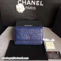 Best Grade Chanel WOC Blue Camellia Leather mini Flap Bag A33814 Silver