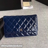 Grade Chanel WOC Flap Bag Patent Leather A33814C Dark Blue