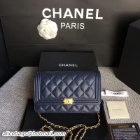 Stylish Boy Chanel WOC Flap Bag Original Calfskin Leather CHA6040 Blue
