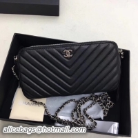 Unique Style Chanel Shoulder Bag Black Sheepskin Leather V6845 Silver