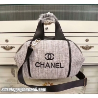 Charming Chanel Canvas Leather Tote Bag 9858 Grey