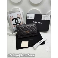 Classic Specials Chanel Original Sheepskin Leather Bi-Fold Wallet A32257 Black