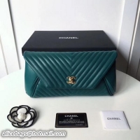 Popular Chanel Clutch Chevron Sheepskin Leather CHA6698 Green