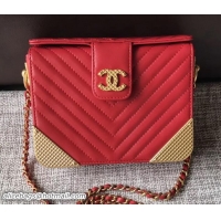 Fashionable Chanel Lambskin Chevron with Gold-Tone Metal Minaudiere Bag A94507 Red