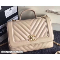 Hot Style Chanel Chevron Calfskin Flap Bag with Top Handle A57213 Beige