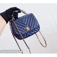 Good Looking Chanel Lambskin Chevron Flap Bag with Top Handle A98791 Blue
