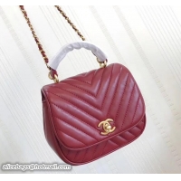 Pretty Style Chanel Lambskin Chevron Flap Bag with Top Handle A98791 Burgundy