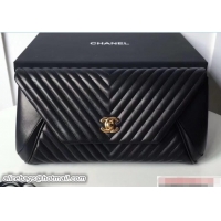 Luxury Chanel Chevron Lambskin Clutch Bag A98558 Black/Gold