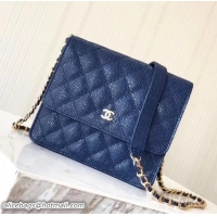 Fashion Chanel Grained Calfskin Classic Wallet On Chain WOC Bag A84310 Blue