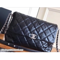 Low Cost Chanel Big Bang Metallic Crumpled Calfskin Flap Bag A91976 Black