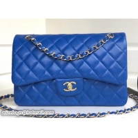 Discount Chanel Classic Flap Jumbo/Large Bag A1113 Blue in Sheepskin Leather with Gold Hardware