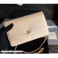 Duplicate Chanel Caviar Leather Chevron Wallet On Chain WOC Bag A01185 Pink Gold/Gold