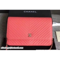 Perfect Chanel Caviar Leather Chevron Wallet On Chain WOC Bag A01185 Peach