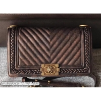 Sumptuous Chanel Patinated Chevron Boy Braided Old Medium Flap Bag 10551 Bronze Cruise 2018
